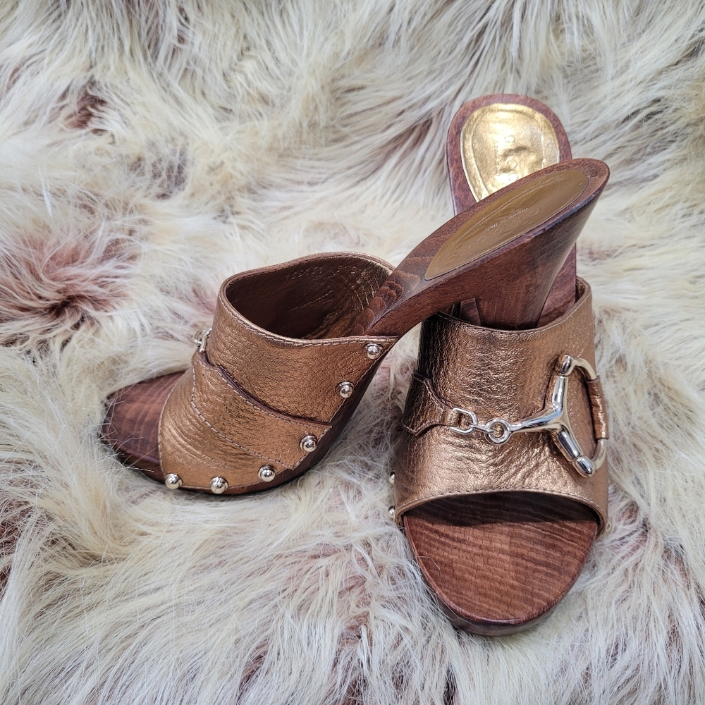 Gucci Hasler Horsebit Accent Leather Slides Mules NEW